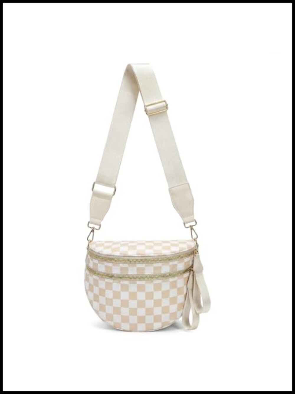 Nylon Checkered Crossbody Bag Spacious Sling Bag Adjustable Strap